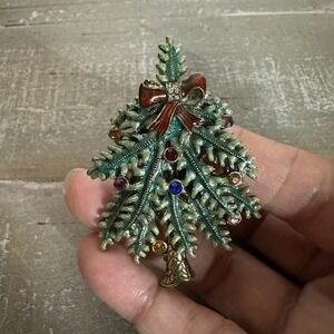 Vintage Avon 2004 First Annual Christmas‎ Tree Brooch Pin Green Holiday